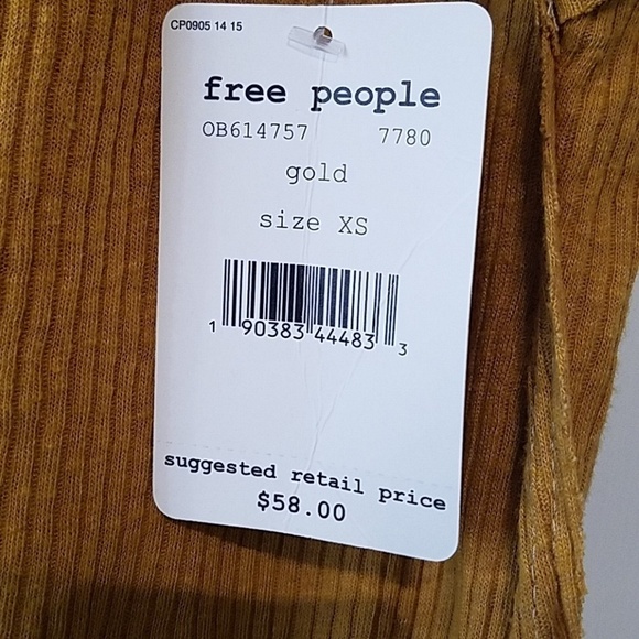 🌸2/$25 NWT Goldenrod Free People Wedge Top Baby Turtleneck Cap Sleeve Ribbed - Picture 4 of 7